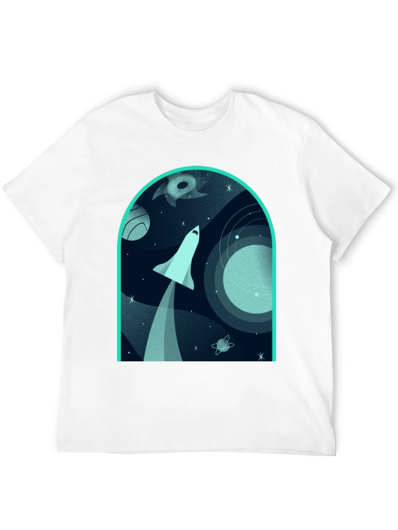 Space Shuttle Graphic Print Black T-Shirt