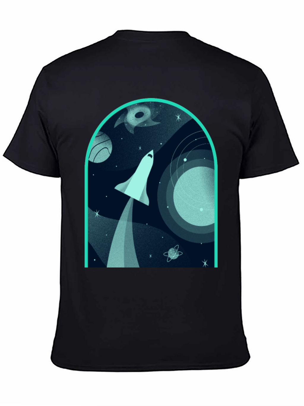 Space Shuttle Graphic Print Black T-Shirt