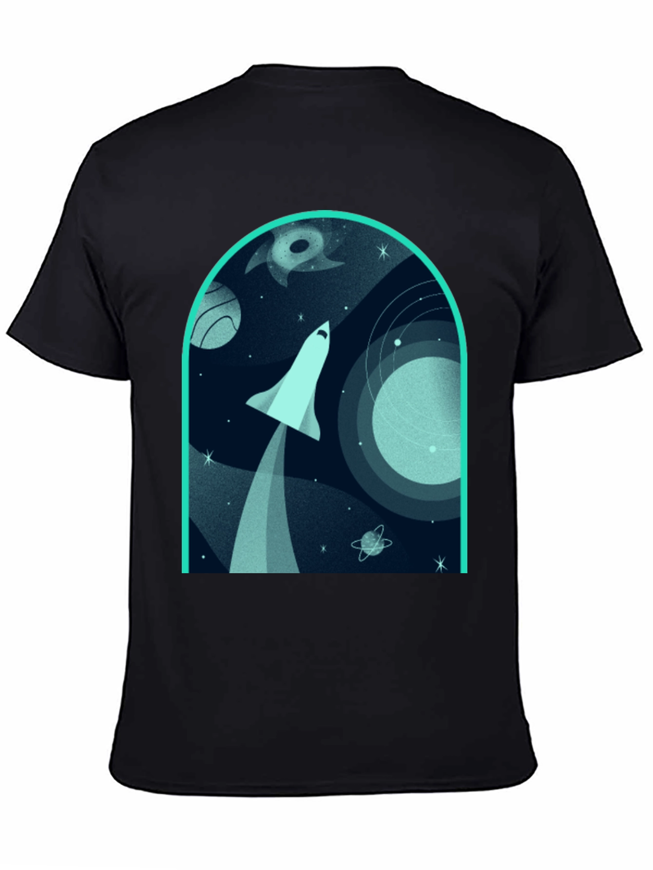 Space Shuttle Graphic Print Black T-Shirt