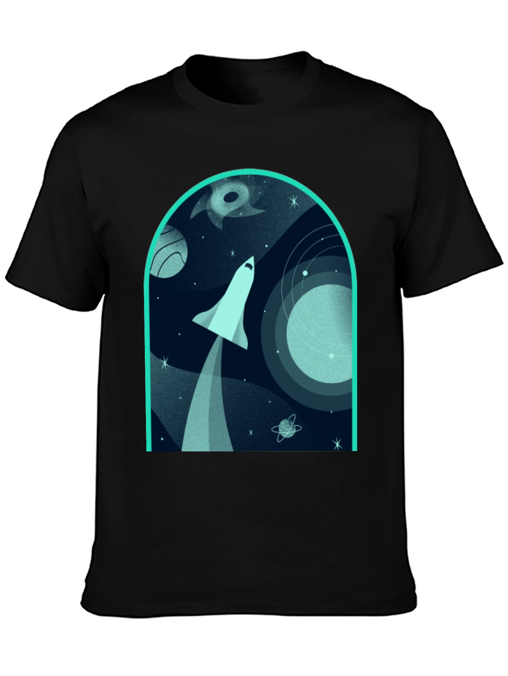 Space Shuttle Graphic Print Black T-Shirt