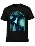 Space Shuttle Graphic Print Black T-Shirt