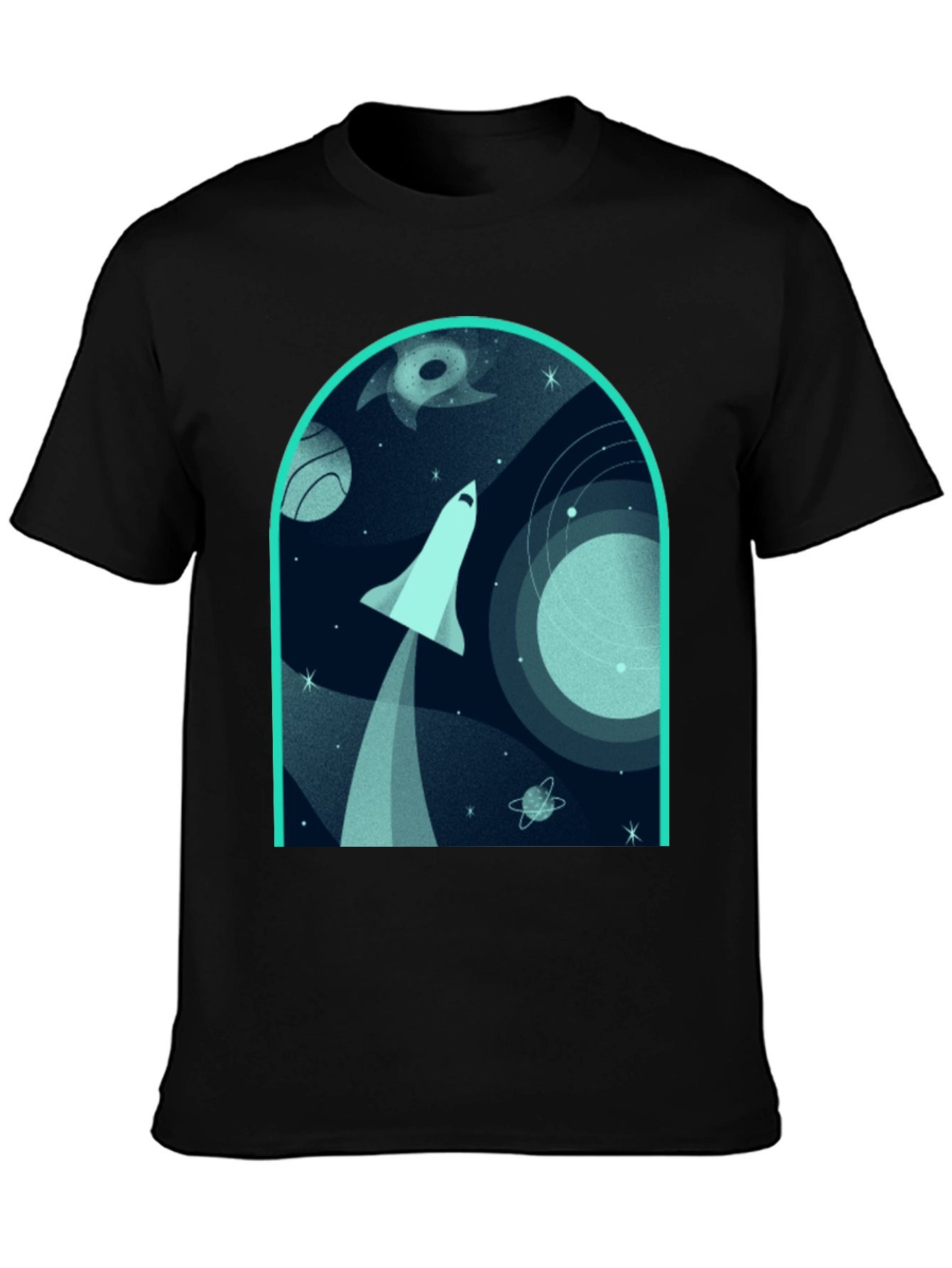 Space Shuttle Graphic Print Black T-Shirt