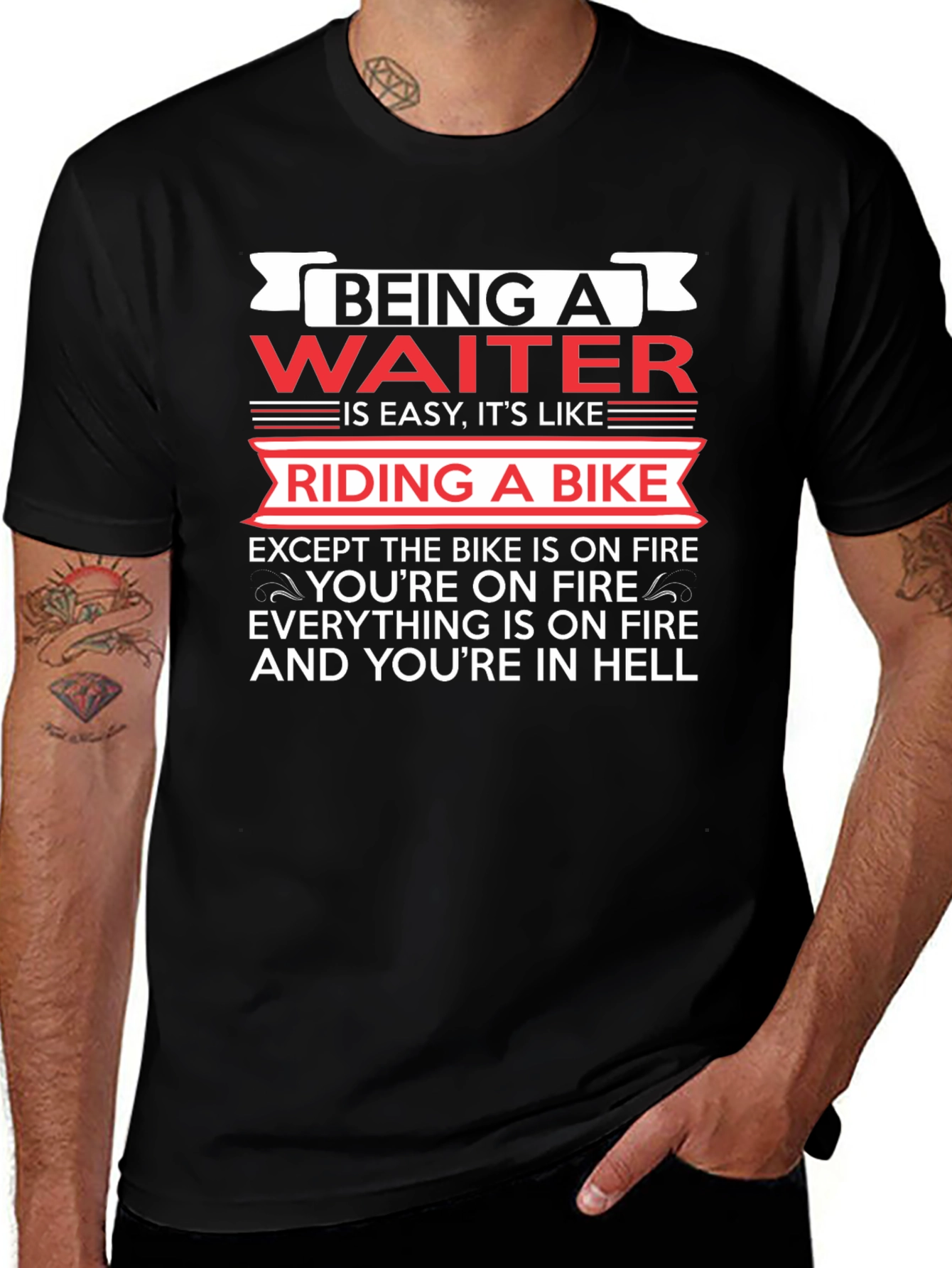 Waiter On Fire Black T-Shirt