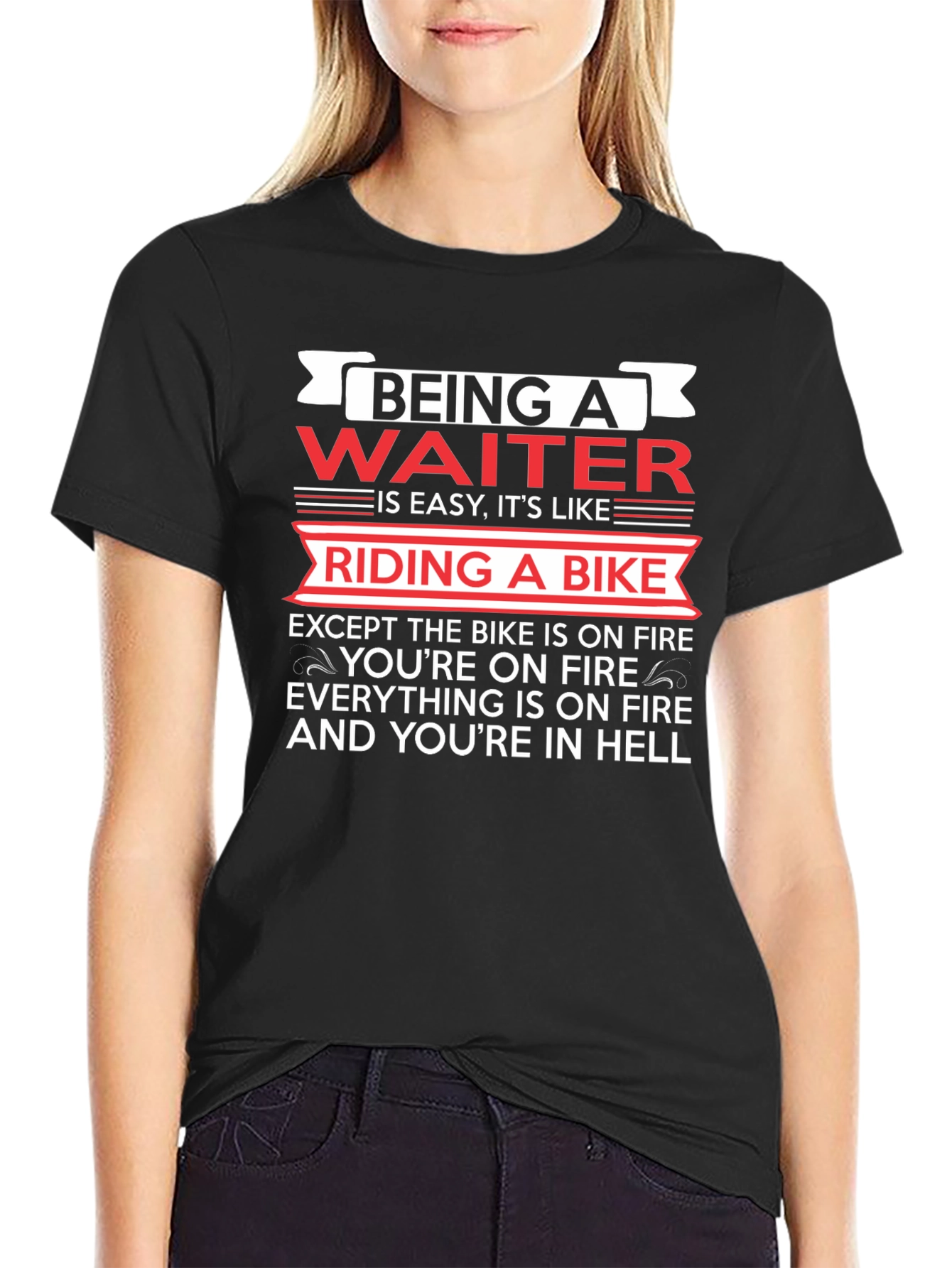 Waiter On Fire Black T-Shirt
