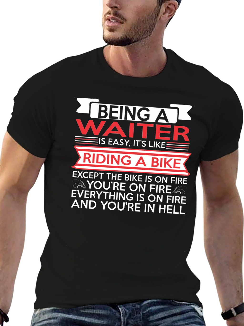 Waiter On Fire Black T-Shirt