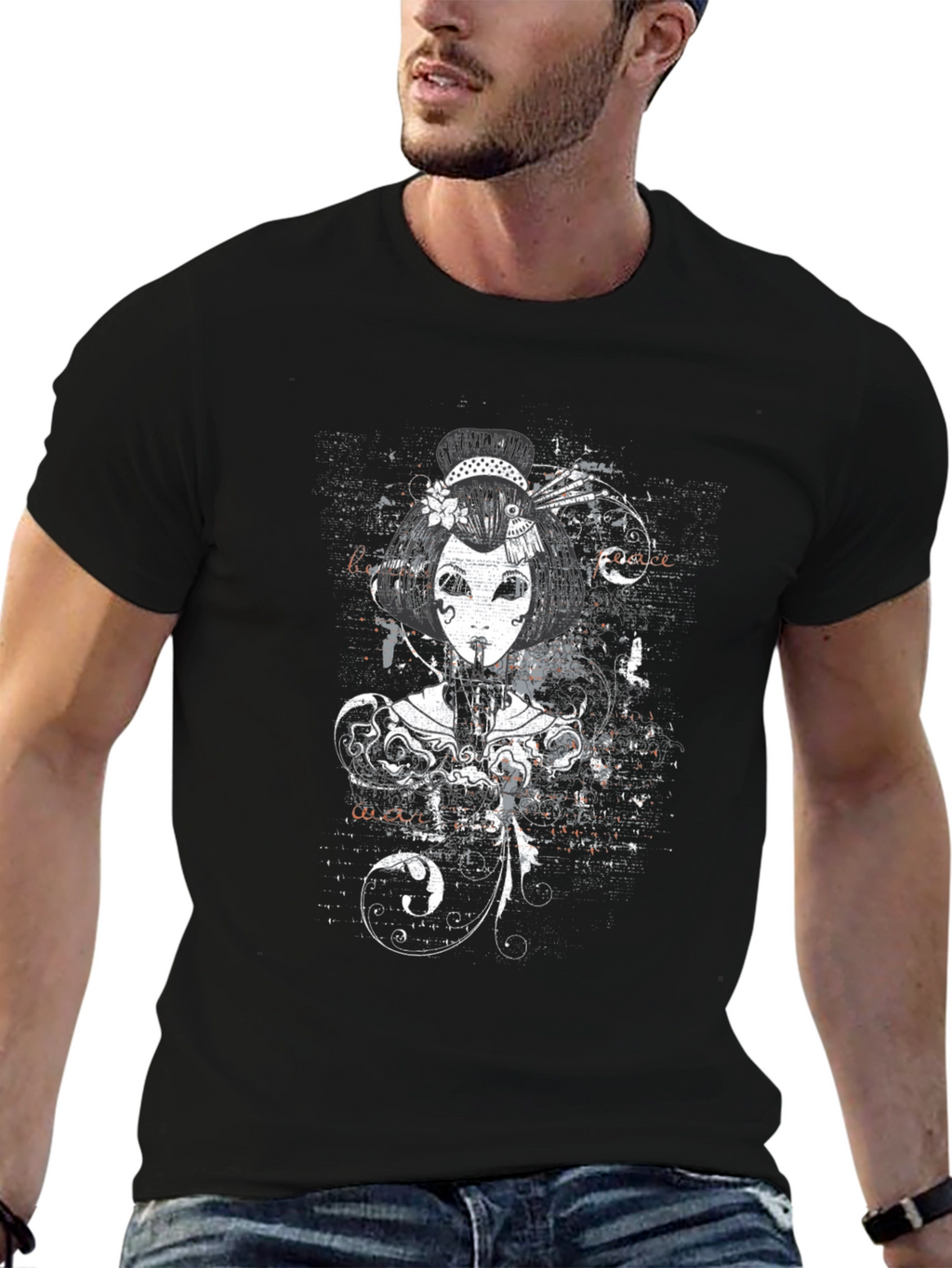 Geisha Graphic Print Black T-Shirt