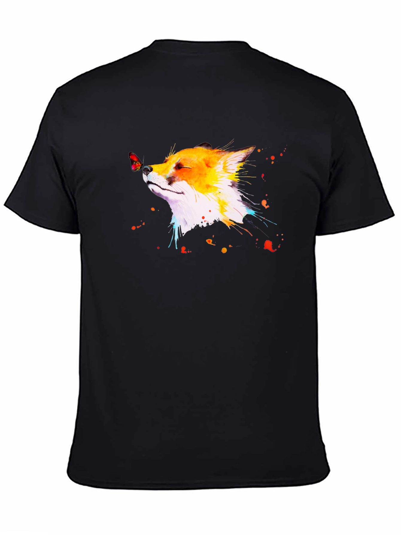 Fox & Butterfly Graphic Black T-Shirt
