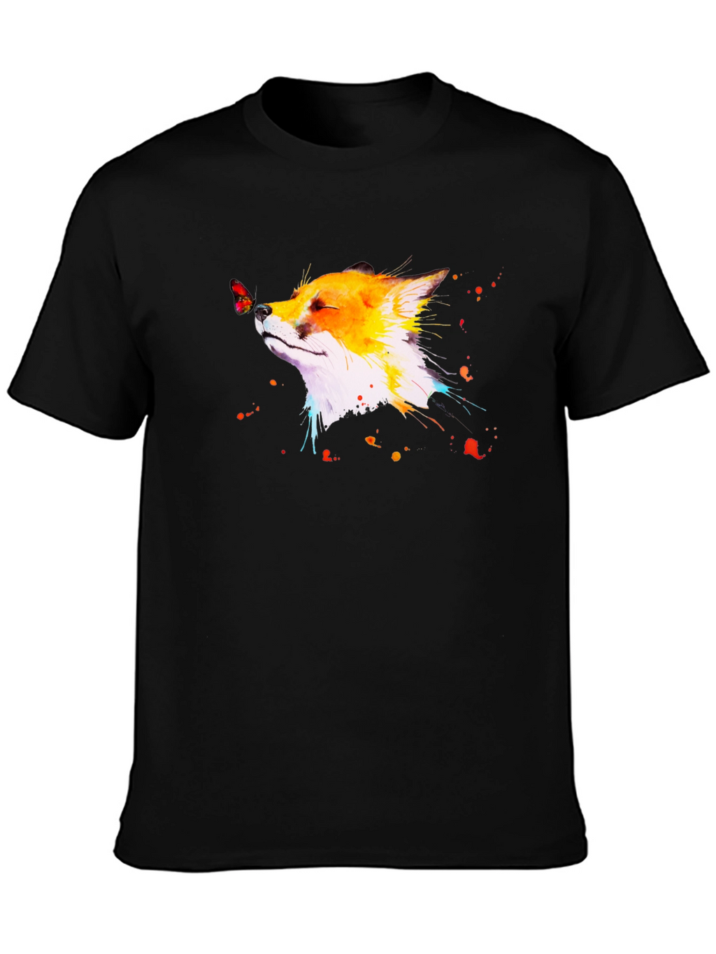 Fox & Butterfly Graphic Black T-Shirt