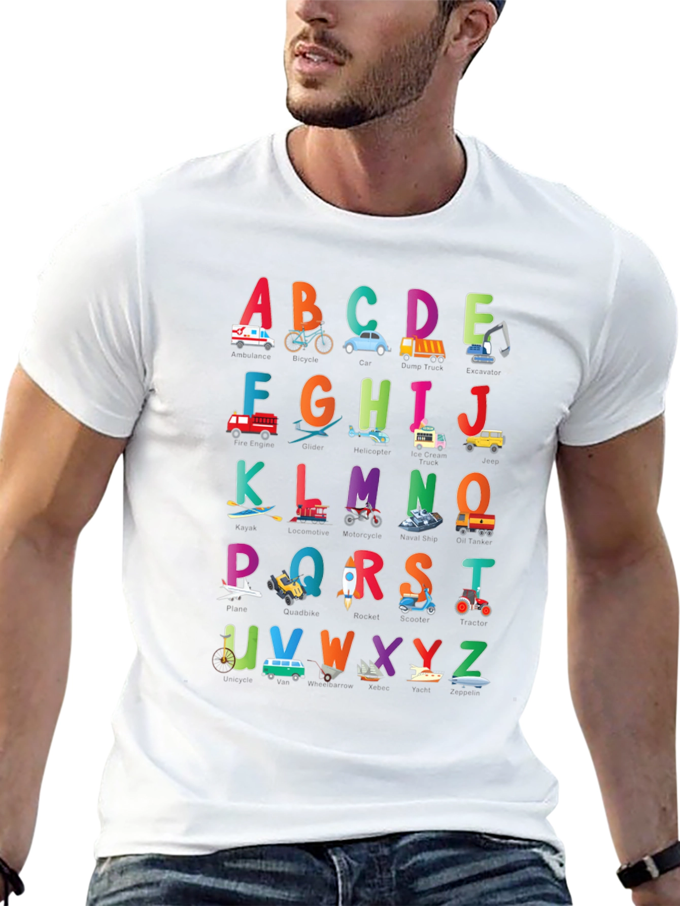 Kids Alphabet Vehicles Black T-Shirt