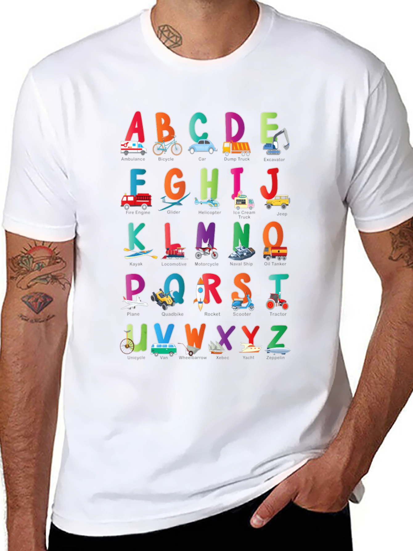 Kids Alphabet Vehicles Black T-Shirt