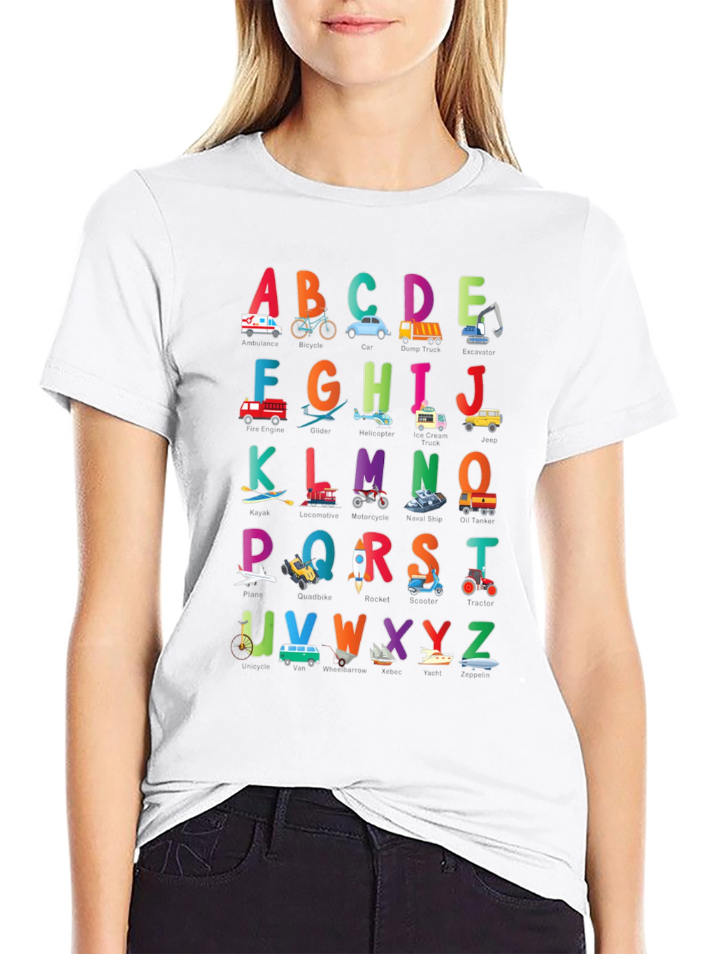 Kids Alphabet Vehicles Black T-Shirt