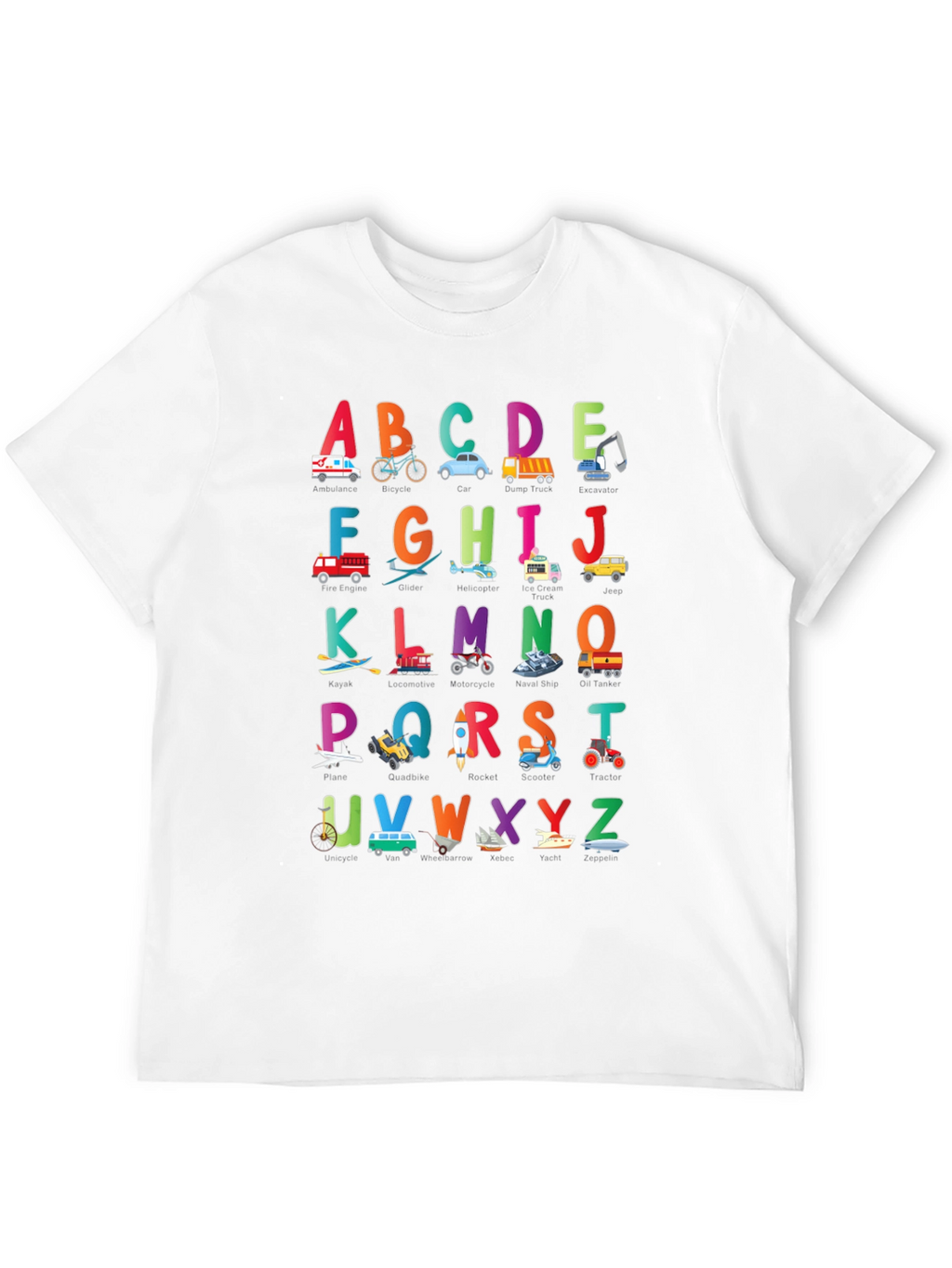 Kids Alphabet Vehicles Black T-Shirt