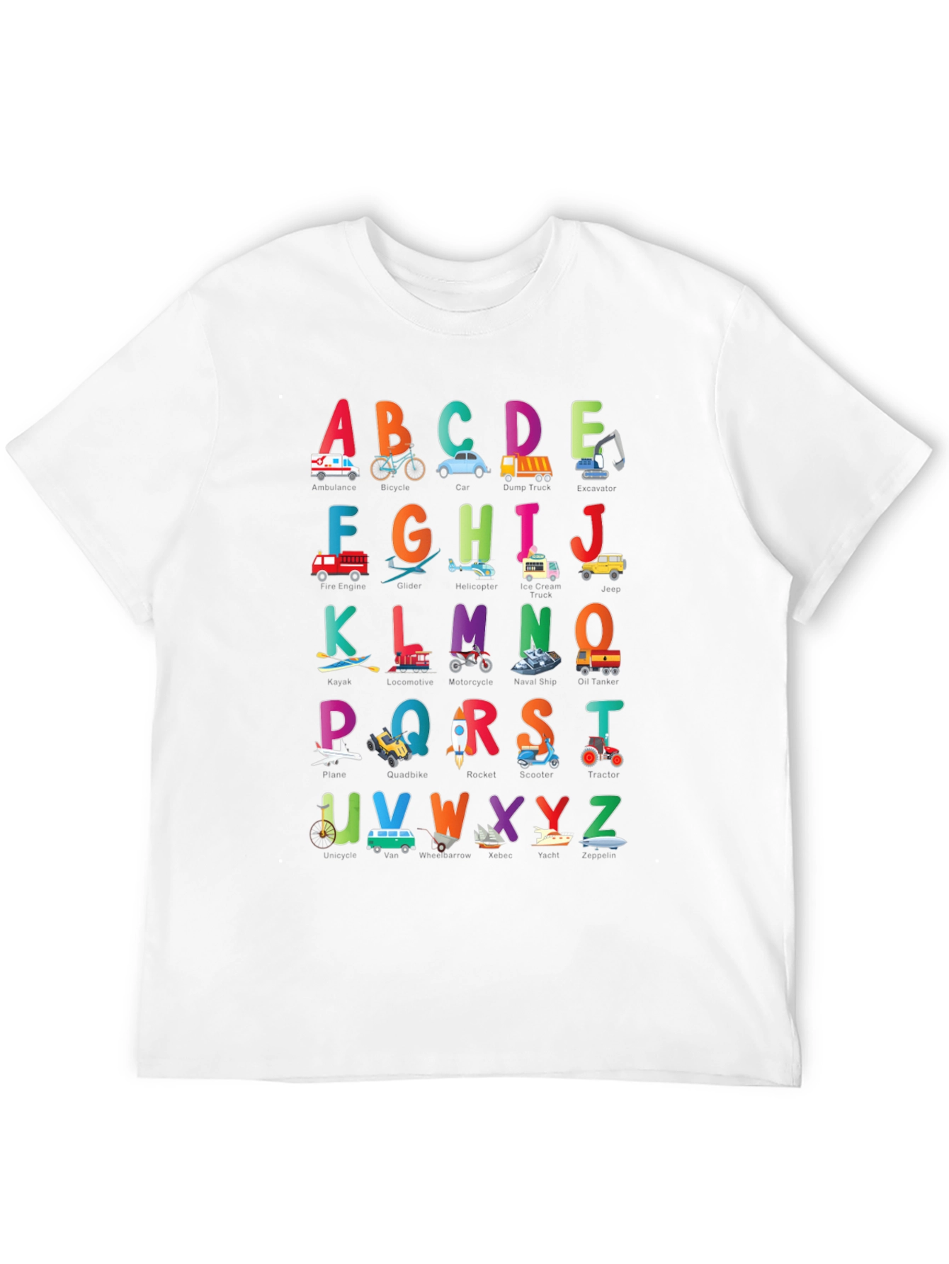Kids Alphabet Vehicles Black T-Shirt