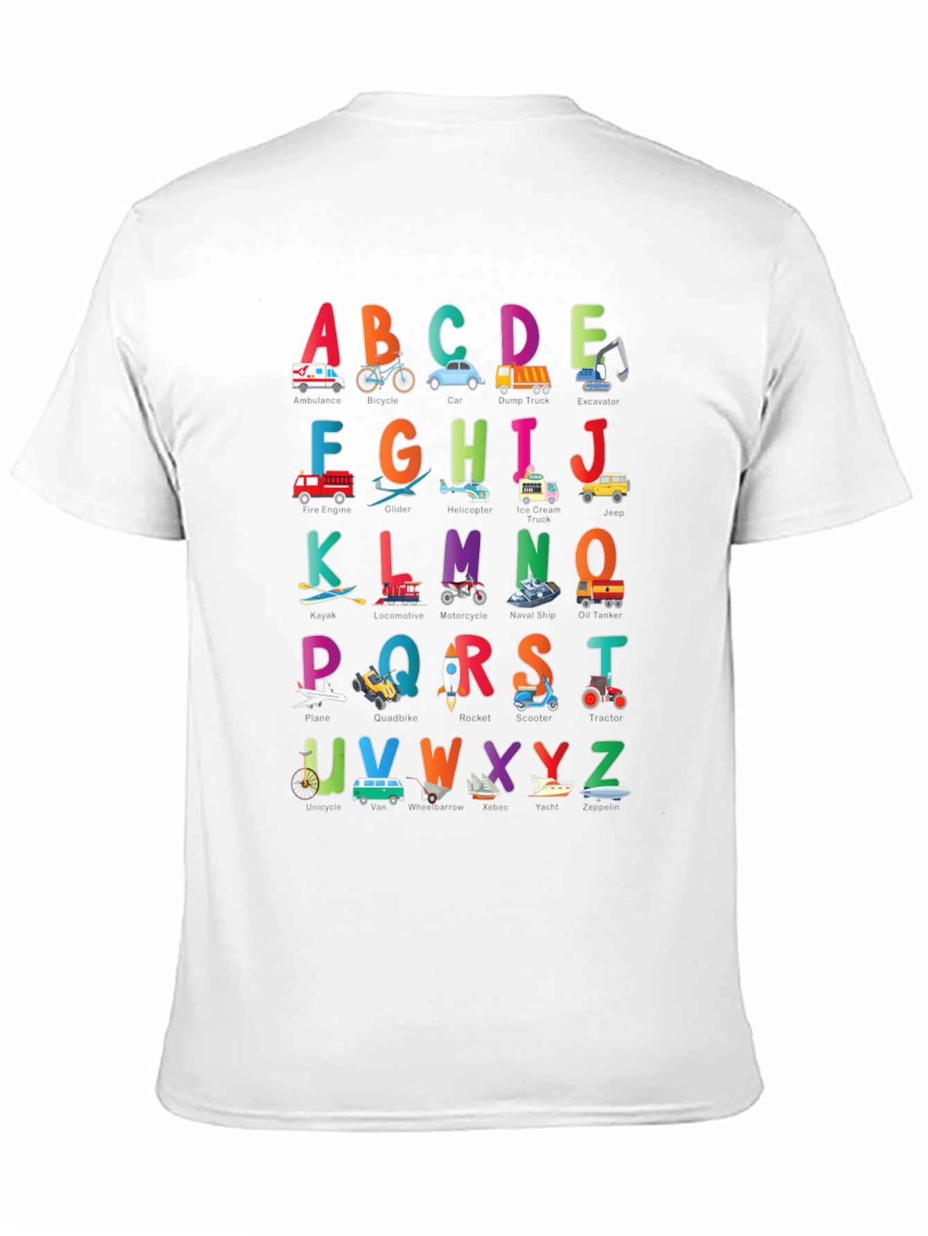 Kids Alphabet Vehicles Black T-Shirt
