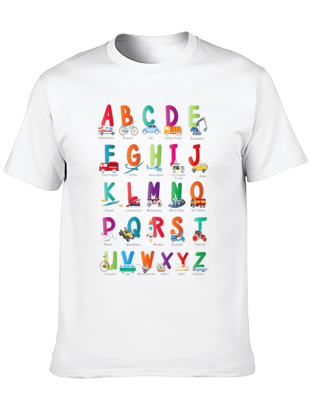 Kids Alphabet Vehicles Black T-Shirt