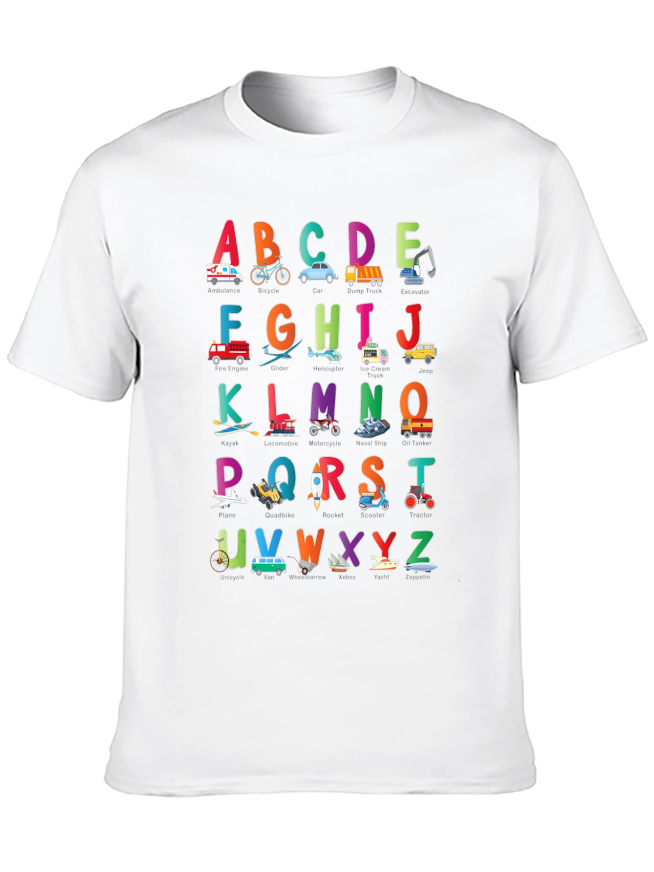 Kids Alphabet Vehicles Black T-Shirt