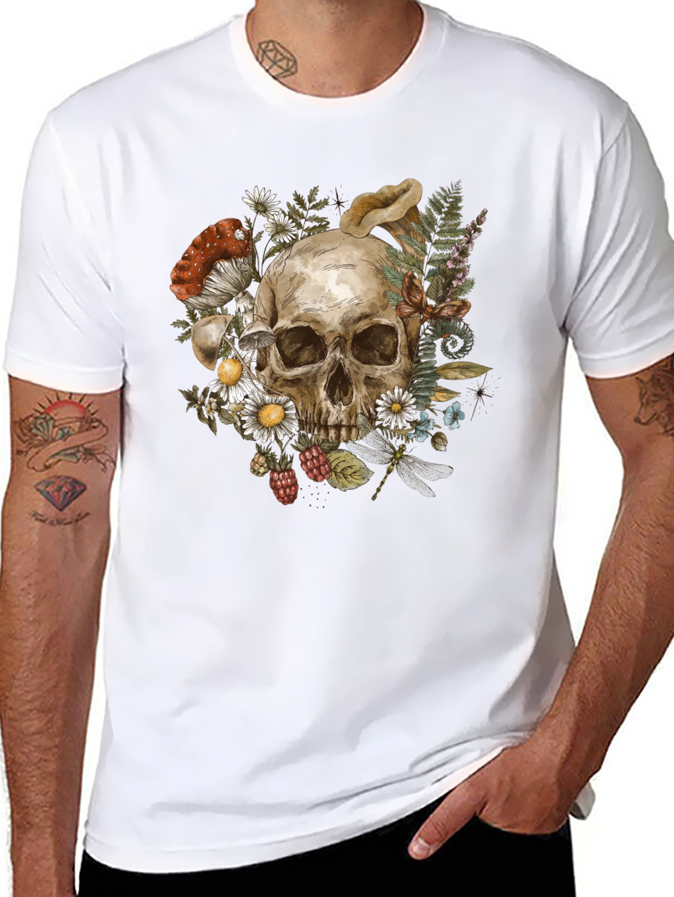 Skull & Nature Graphic Tee - Black