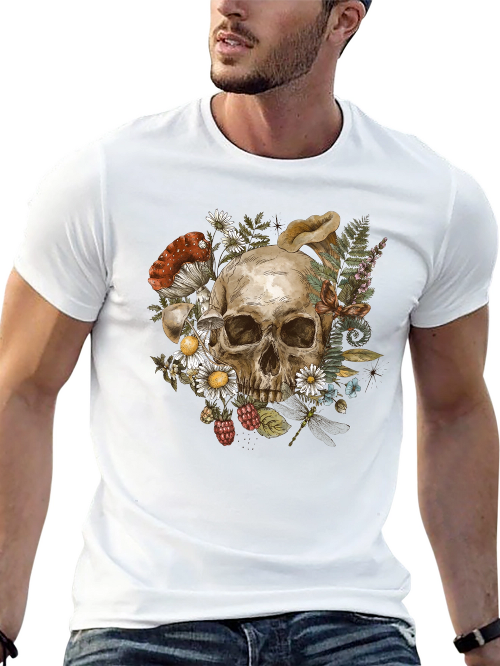 Skull & Nature Graphic Tee - Black