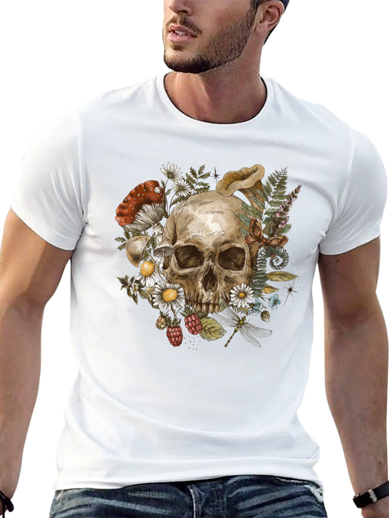 Skull & Nature Graphic Tee - Black