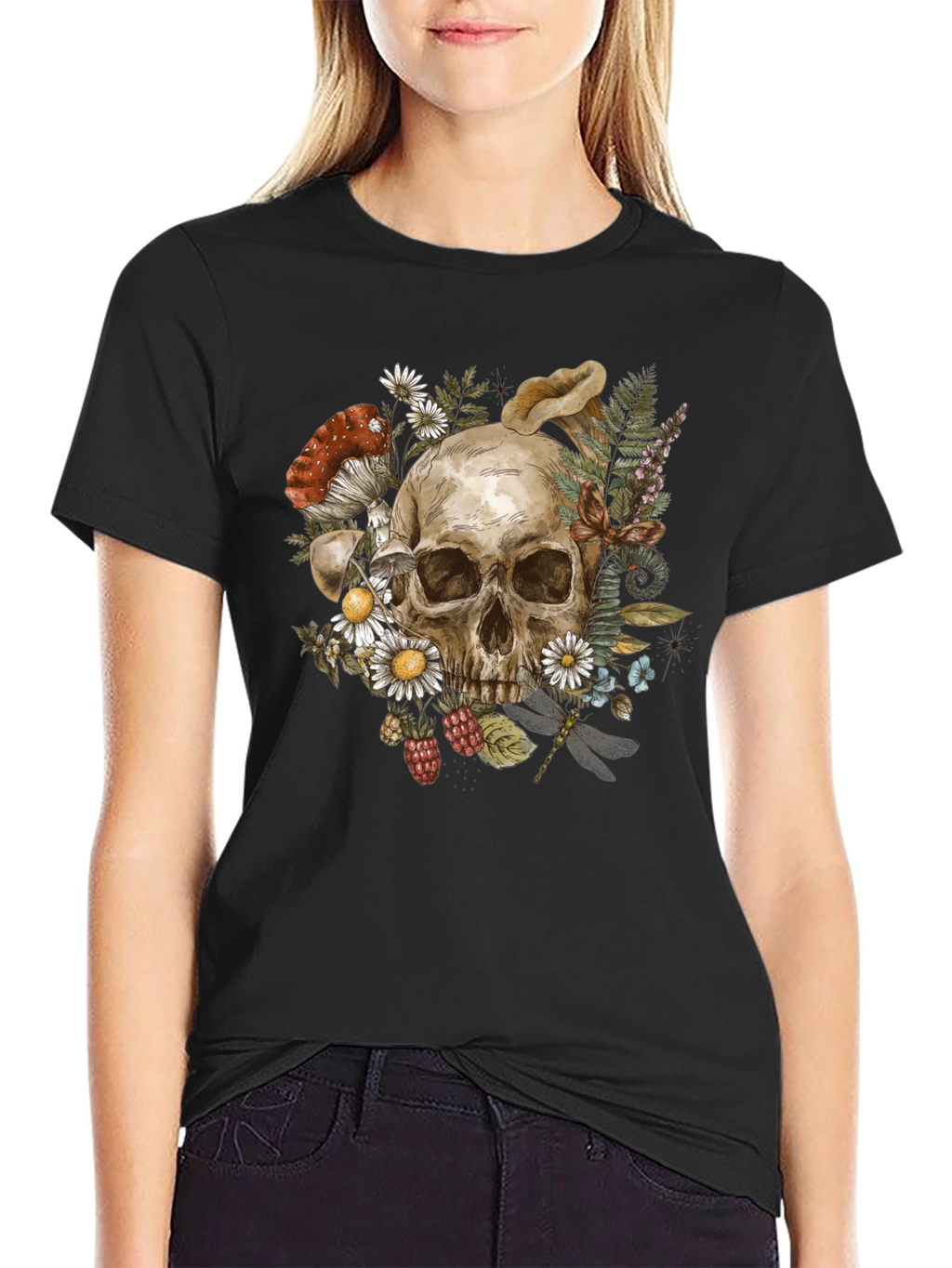 Skull & Nature Graphic Tee - Black