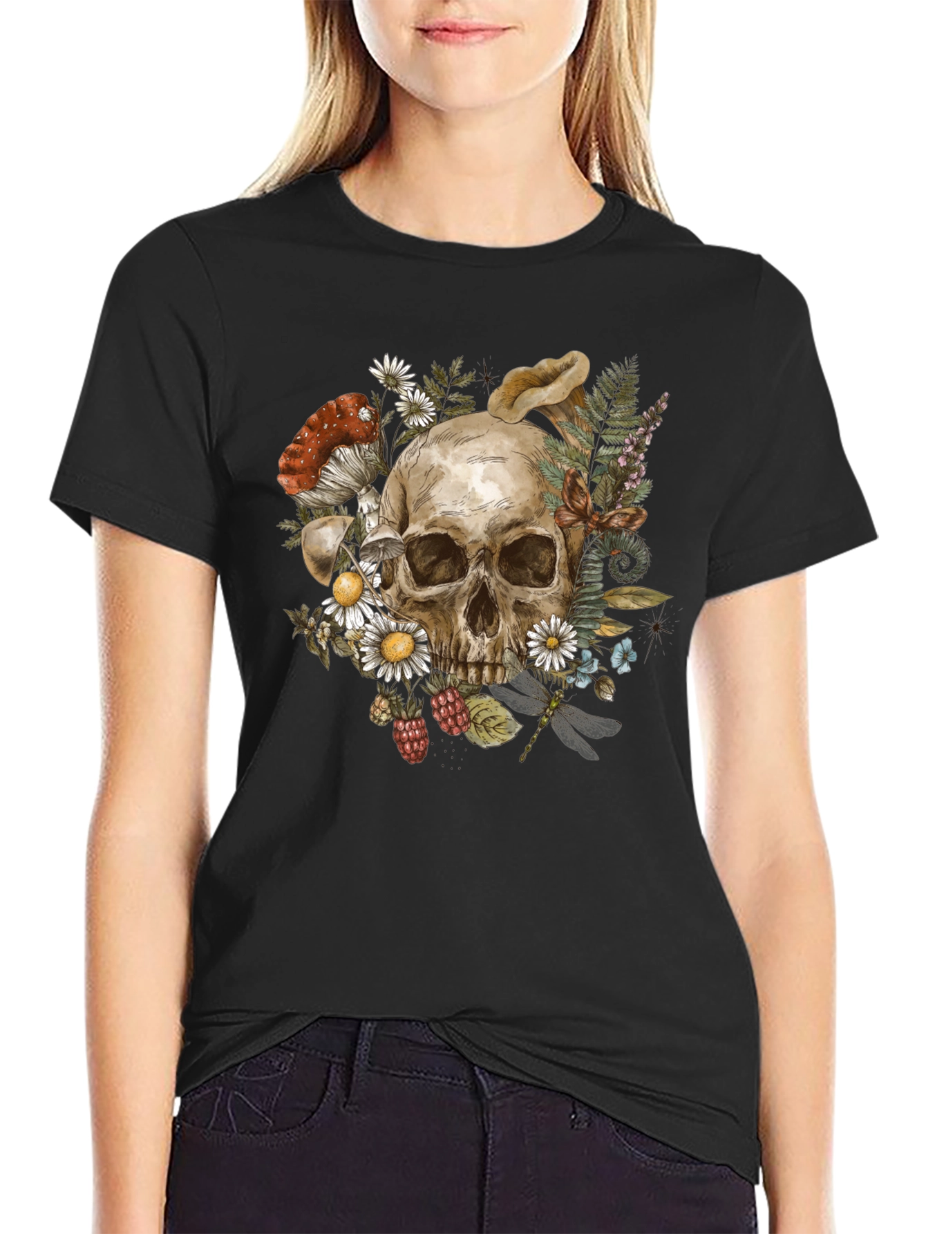 Skull & Nature Graphic Tee - Black