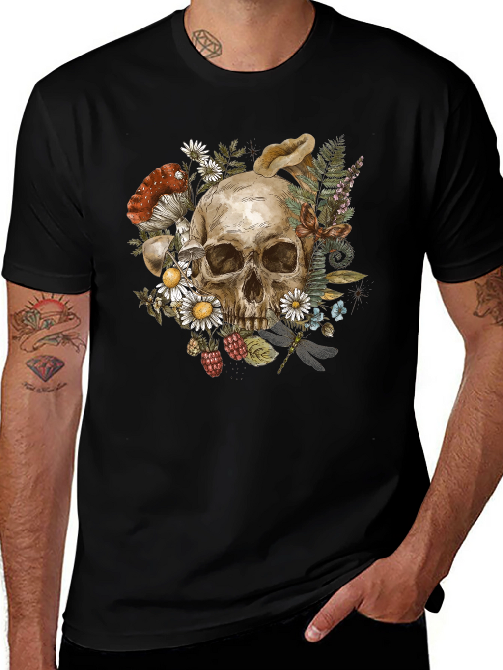 Skull & Nature Graphic Tee - Black