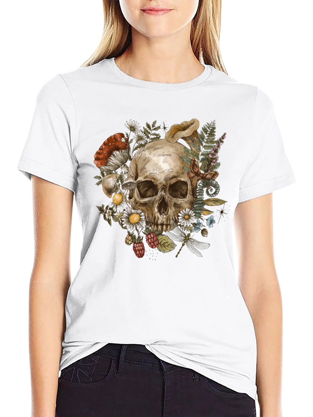 Skull & Nature Graphic Tee - Black
