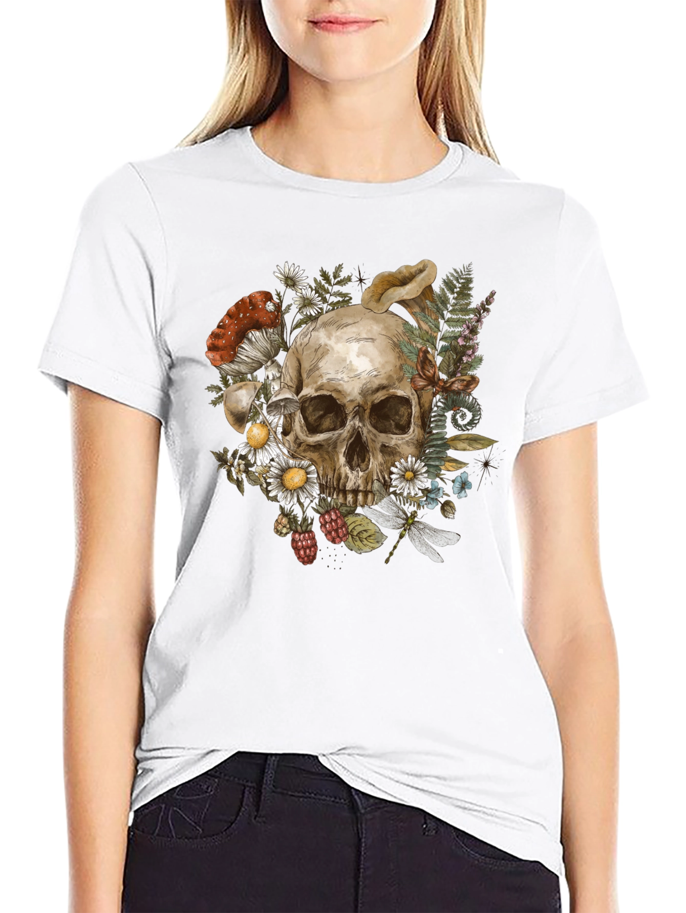 Skull & Nature Graphic Tee - Black