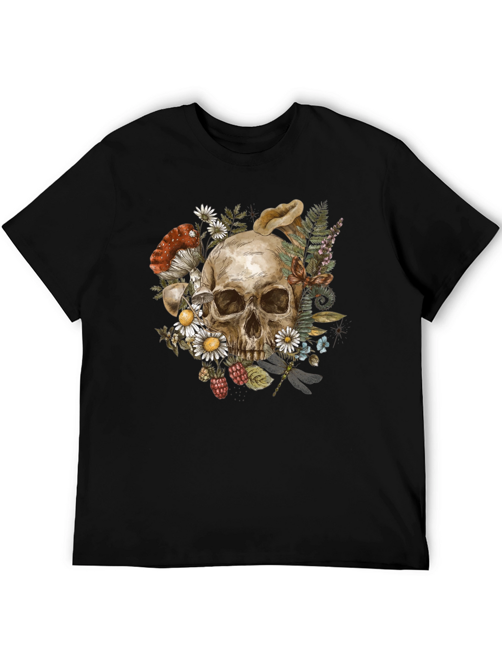 Skull & Nature Graphic Tee - Black