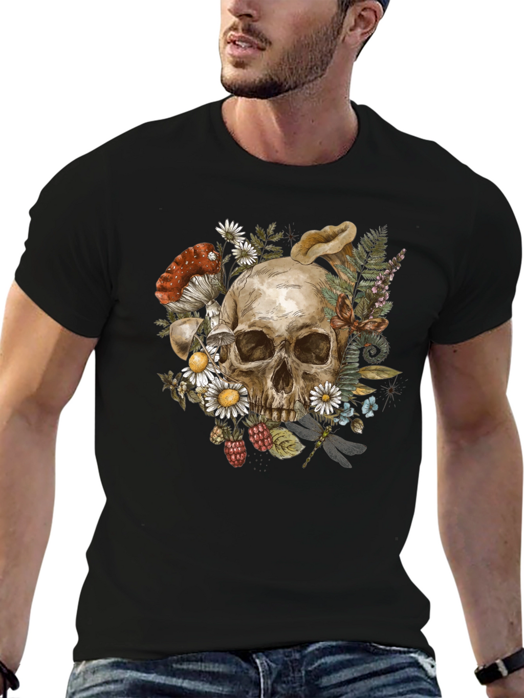 Skull & Nature Graphic Tee - Black