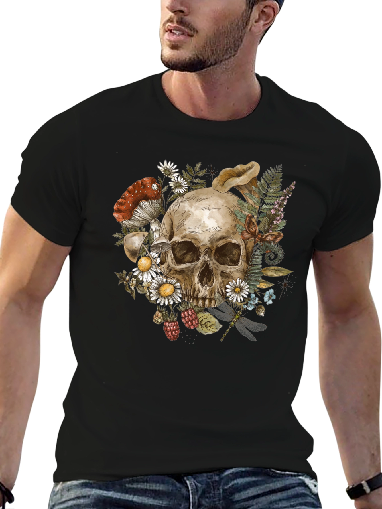 Skull & Nature Graphic Tee - Black