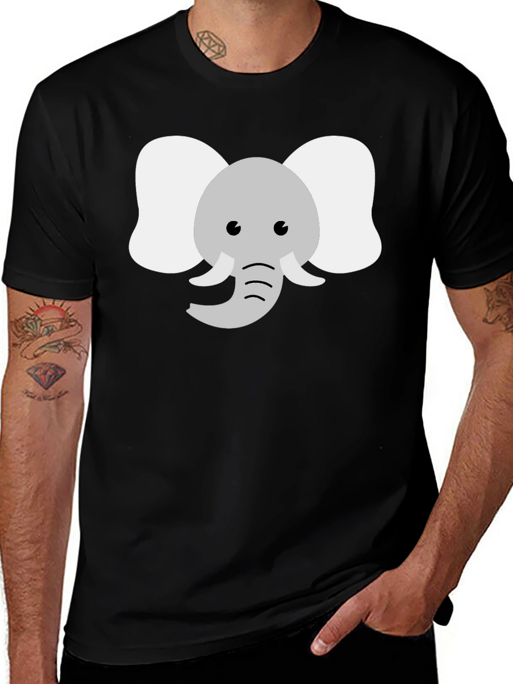 Cute Elephant Graphic Tee - Black Cotton Shirt