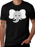 Cute Elephant Graphic Tee - Black Cotton Shirt