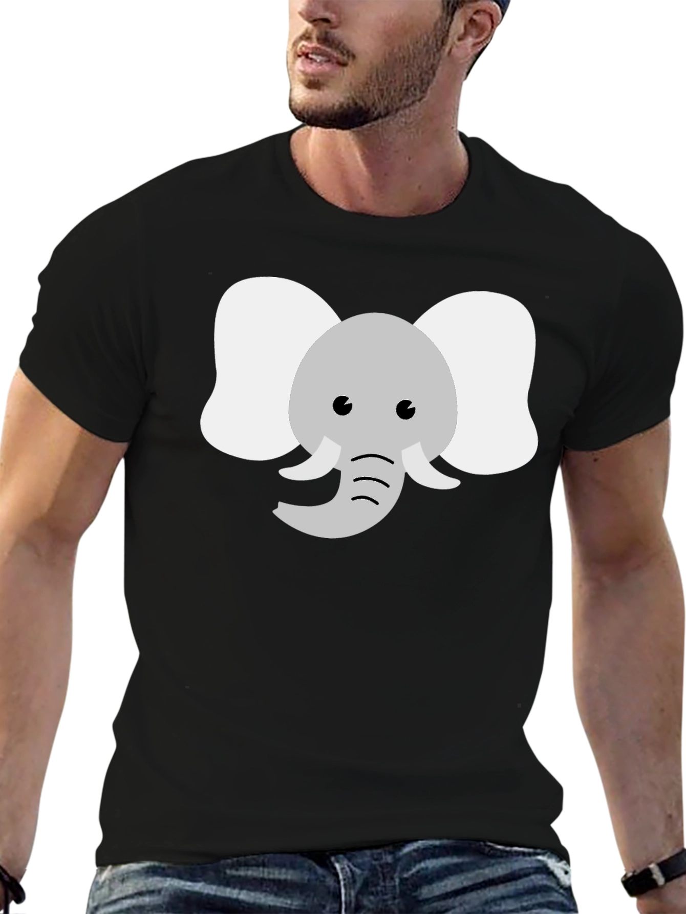 Cute Elephant Graphic Tee - Black Cotton Shirt