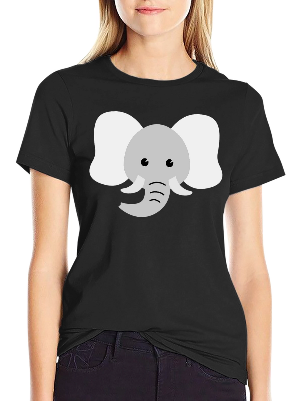 Cute Elephant Graphic Tee - Black Cotton Shirt