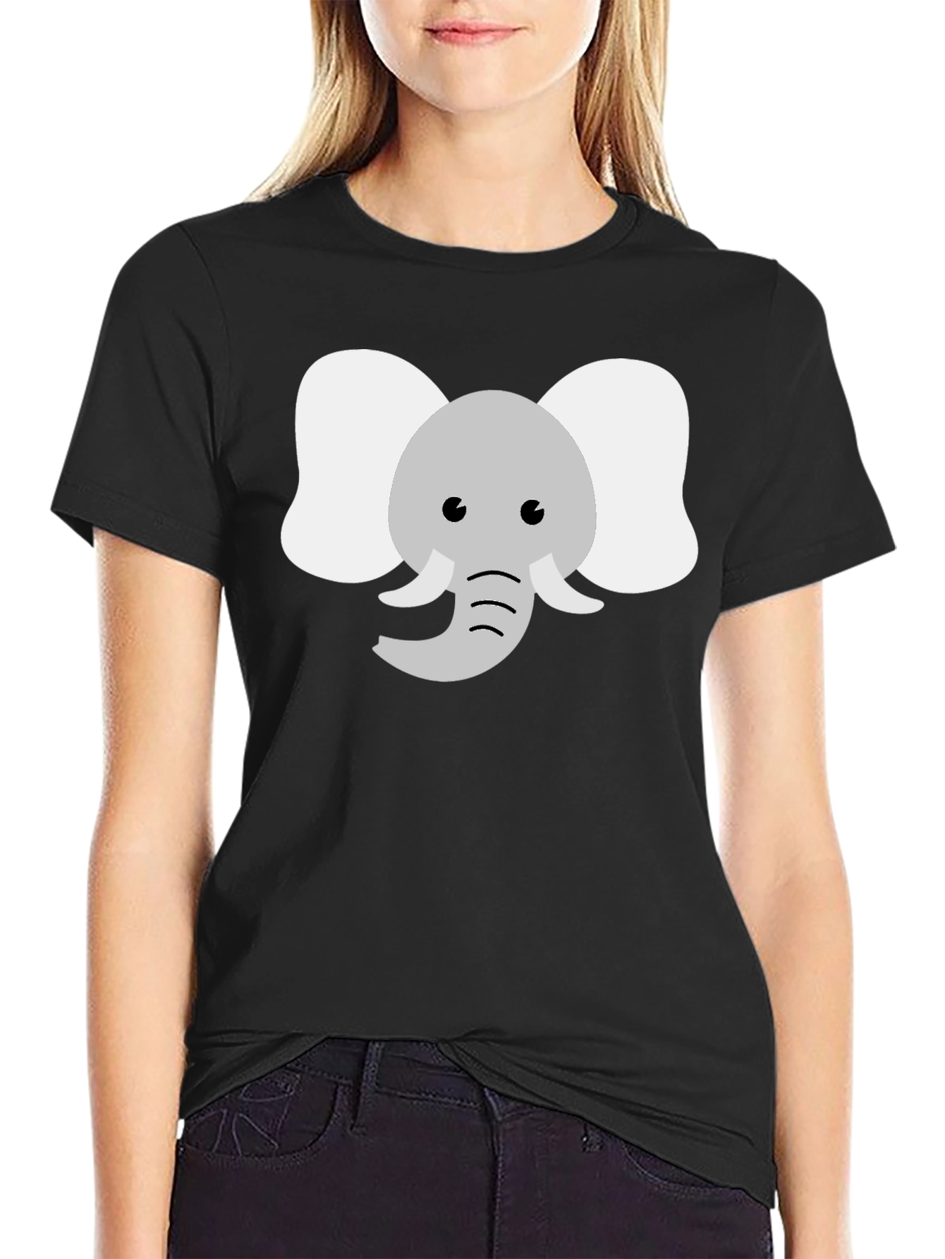 Cute Elephant Graphic Tee - Black Cotton Shirt