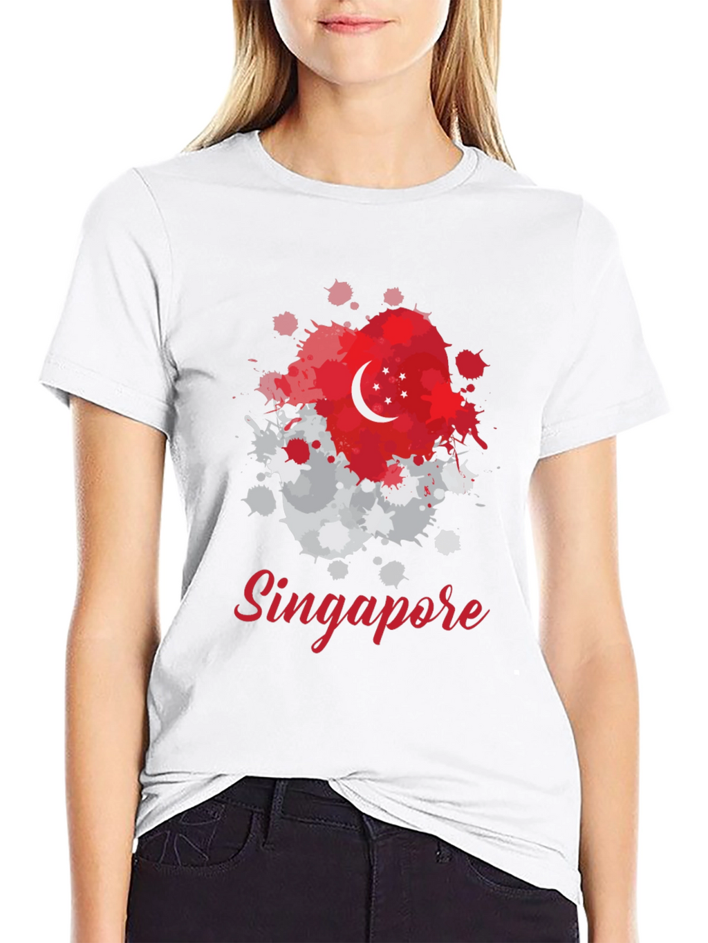 Singapore Flag Splatter T-Shirt - Unique Design