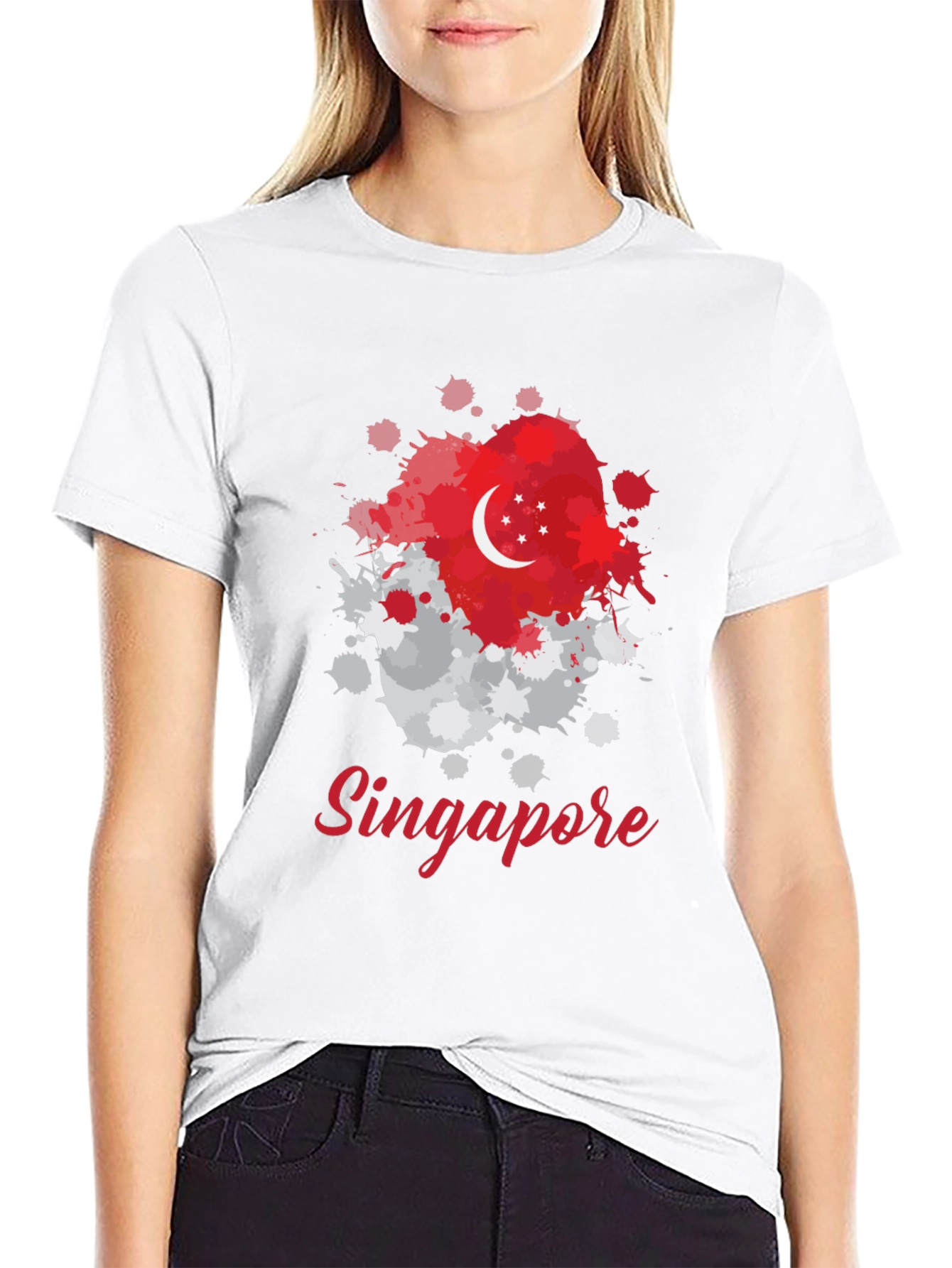 Singapore Flag Splatter T-Shirt - Unique Design