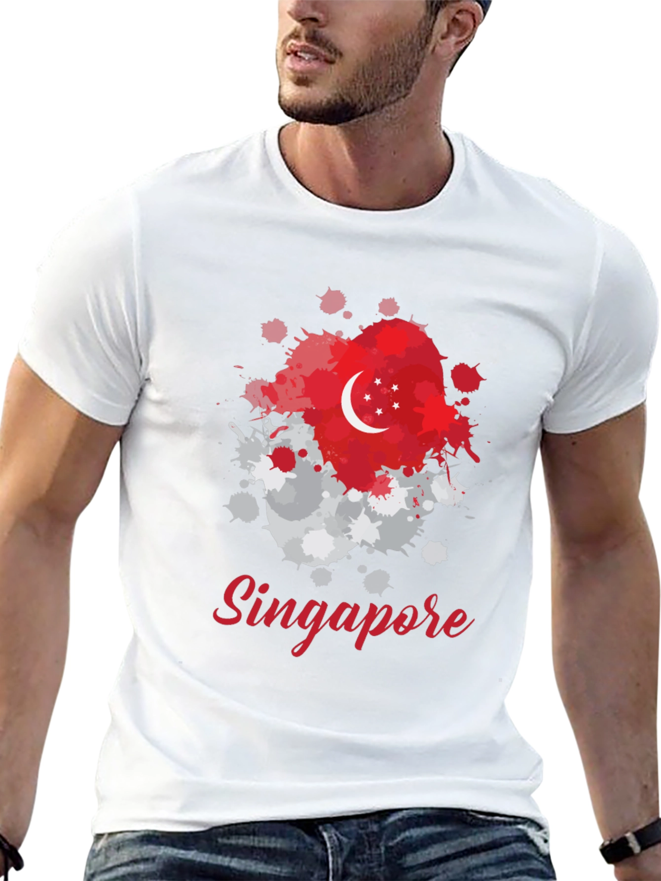 Singapore Flag Splatter T-Shirt - Unique Design