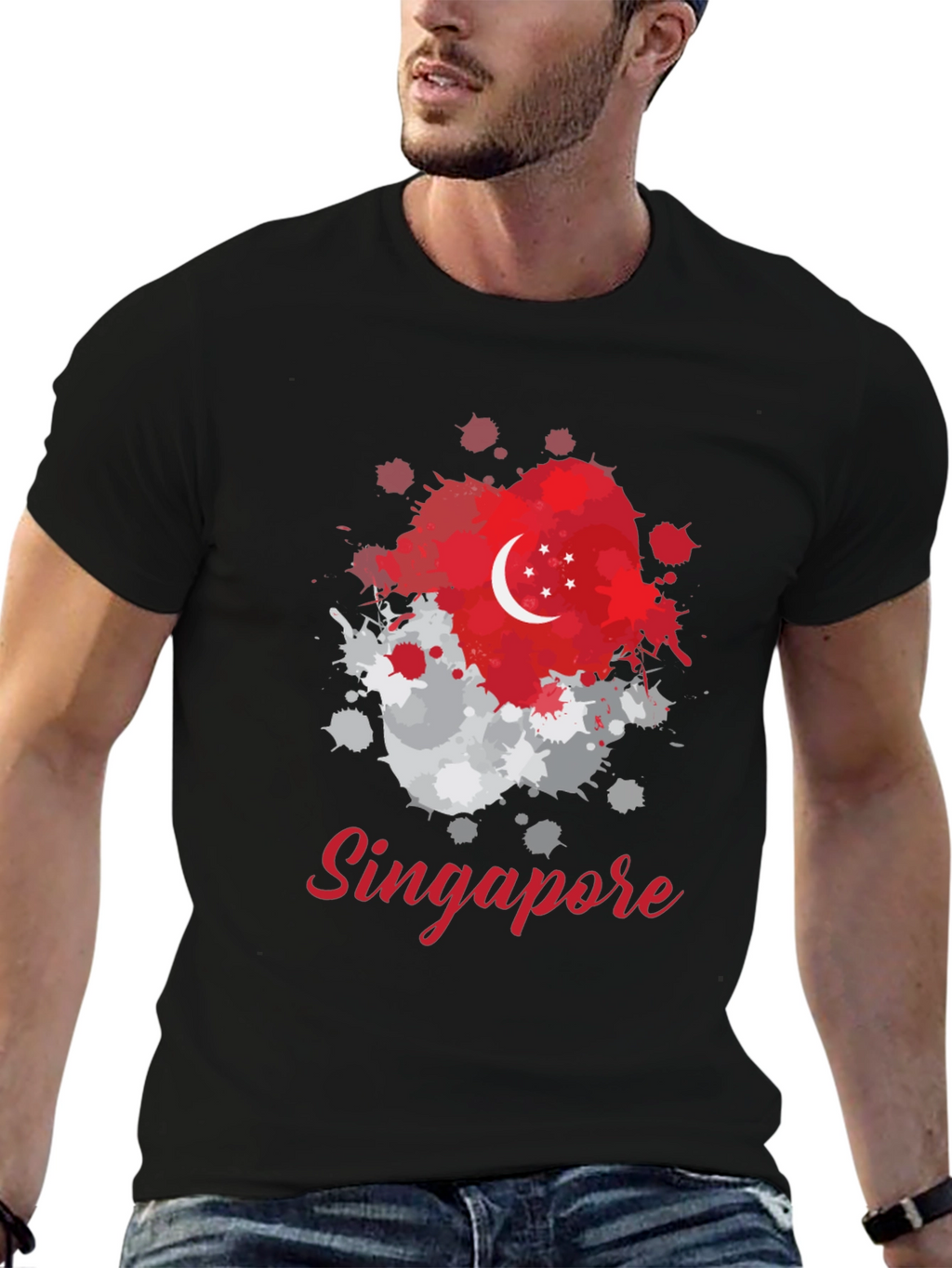 Singapore Flag Splatter T-Shirt - Unique Design