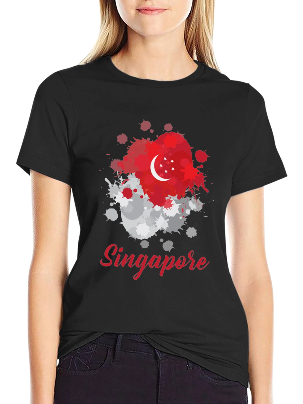 Singapore Flag Splatter T-Shirt - Unique Design