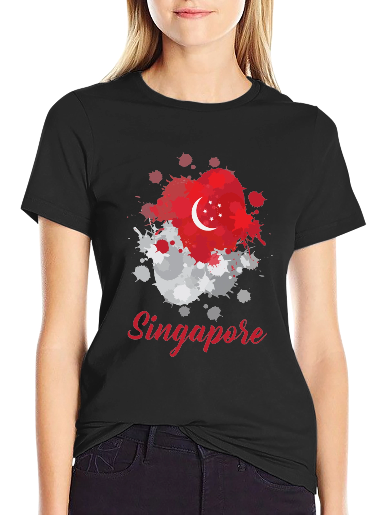 Singapore Flag Splatter T-Shirt - Unique Design
