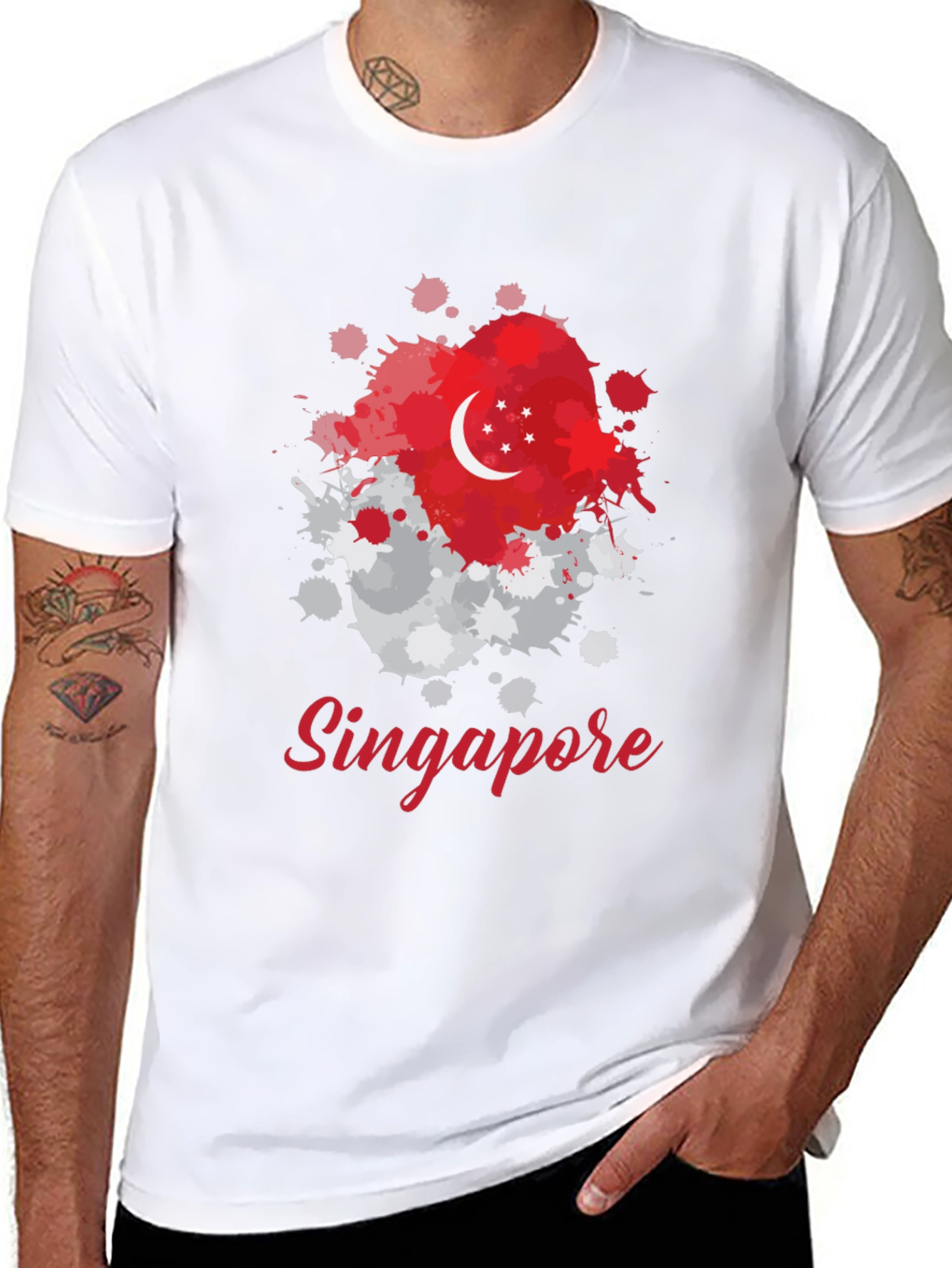 Singapore Flag Splatter T-Shirt - Unique Design