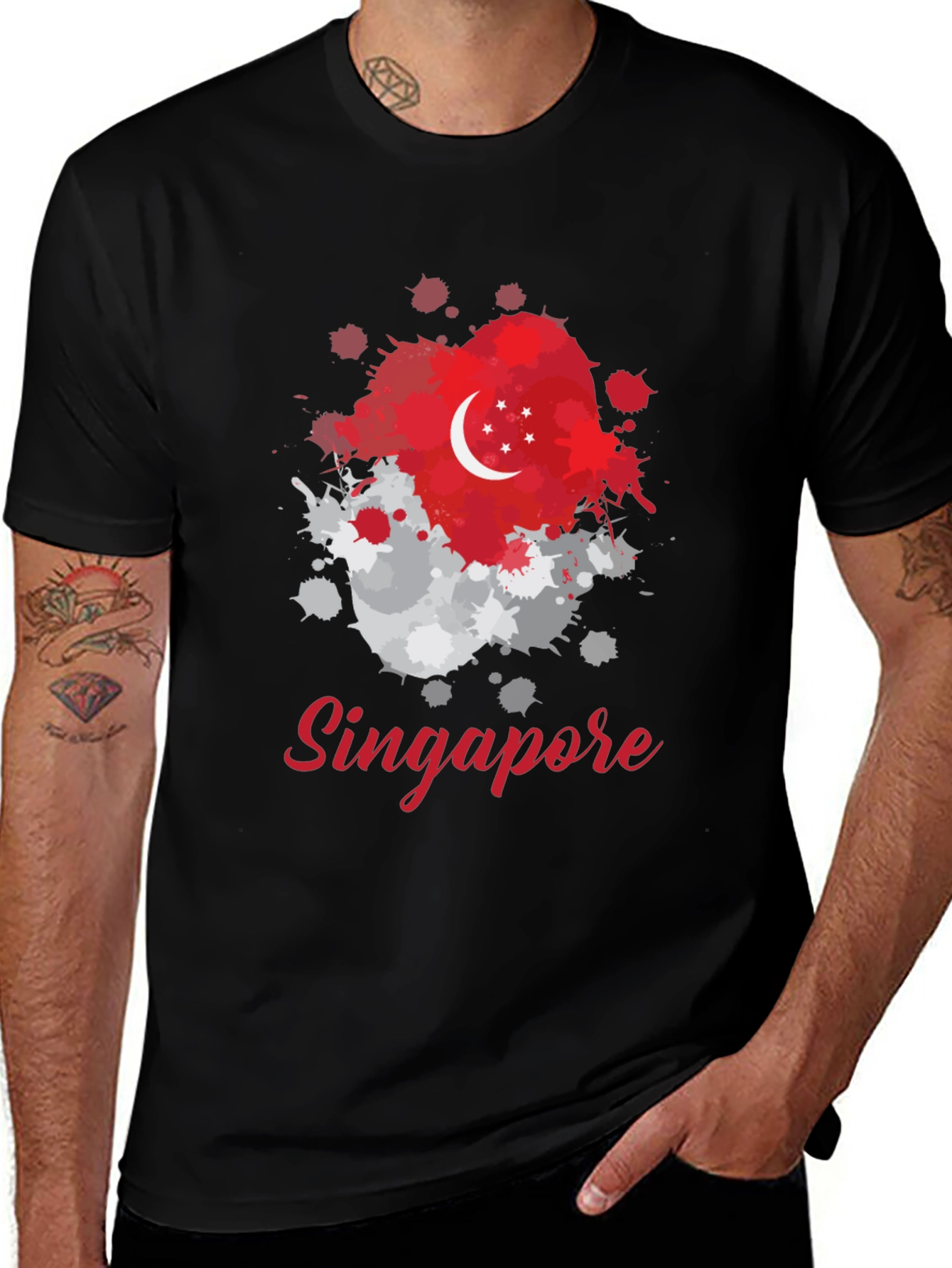 Singapore Flag Splatter T-Shirt - Unique Design