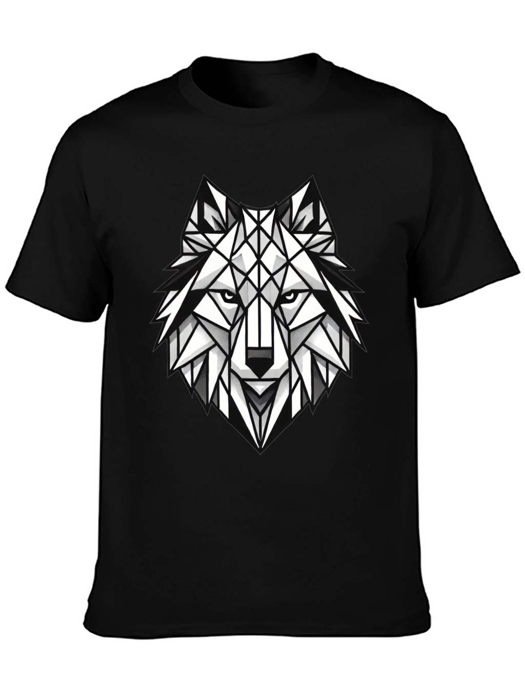 Geometric Wolf Graphic Tee - Modern Black T-Shirt