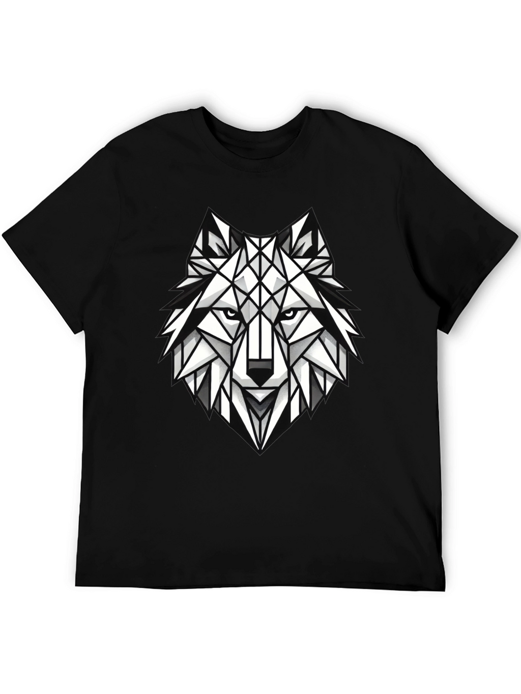 Geometric Wolf Graphic Tee - Modern Black T-Shirt