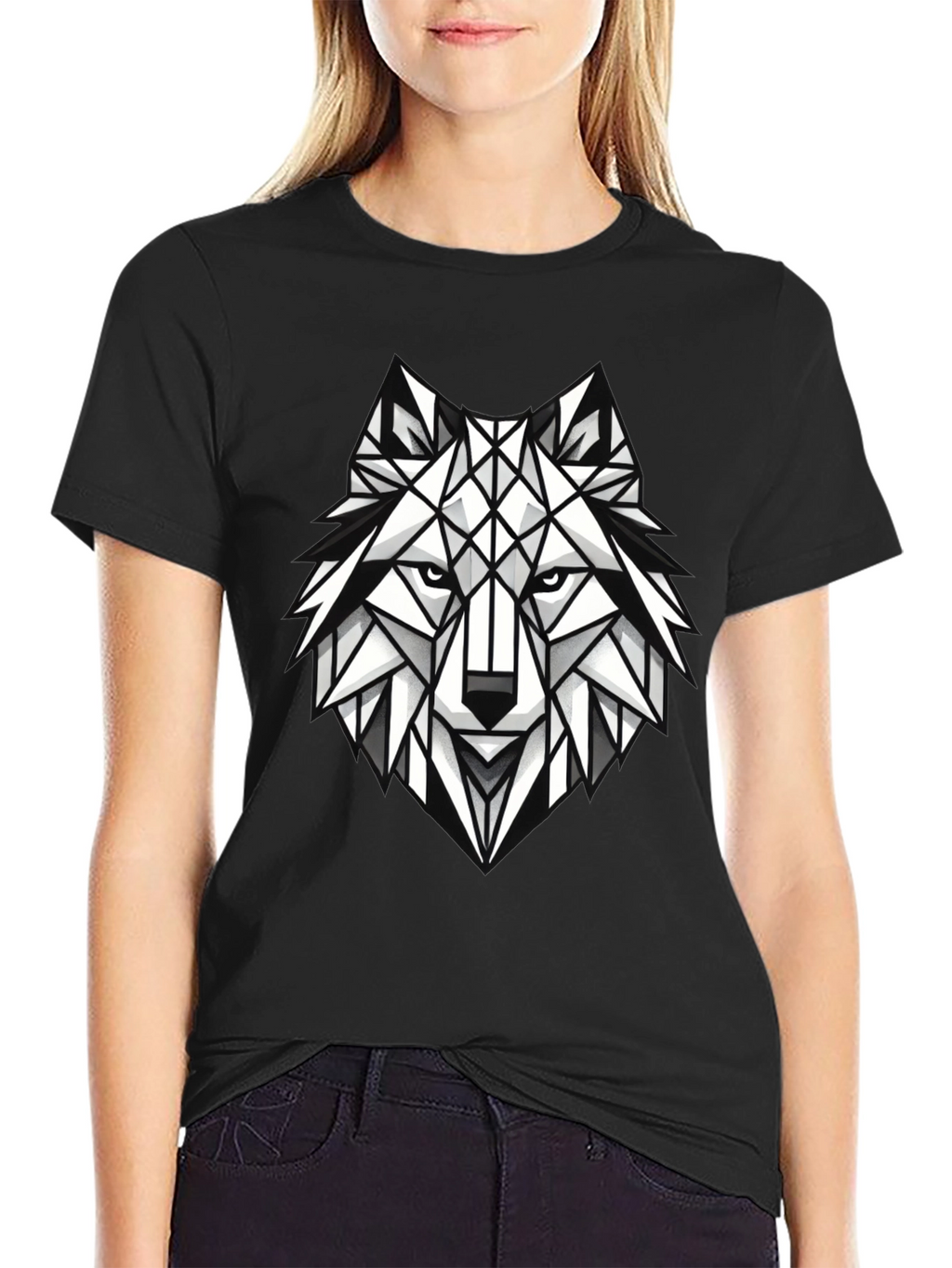 Geometric Wolf Graphic Tee - Modern Black T-Shirt
