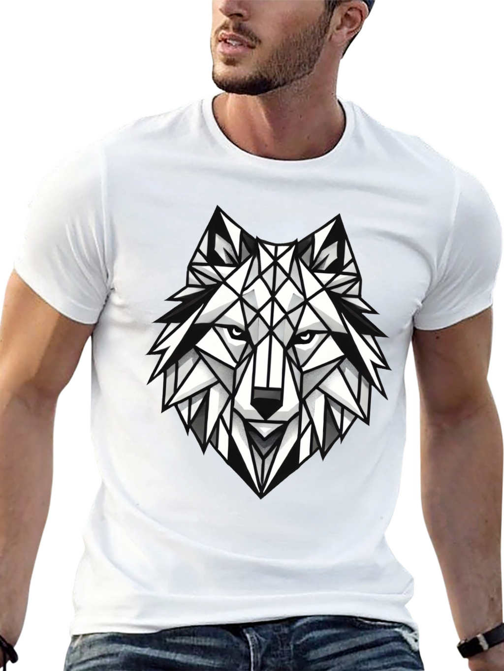 Geometric Wolf Graphic Tee - Modern Black T-Shirt