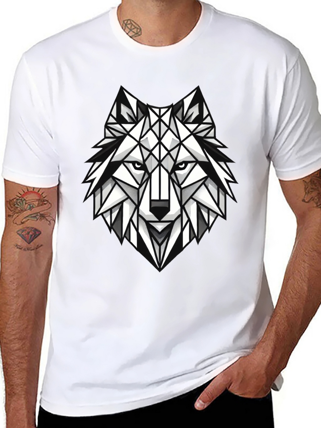 Geometric Wolf Graphic Tee - Modern Black T-Shirt