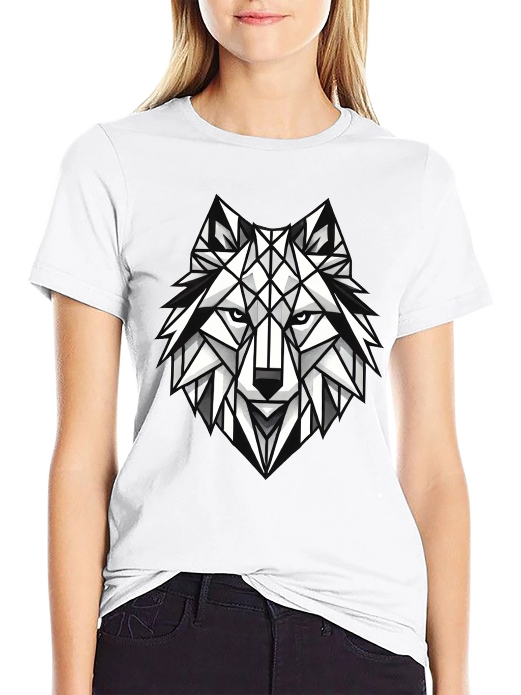 Geometric Wolf Graphic Tee - Modern Black T-Shirt